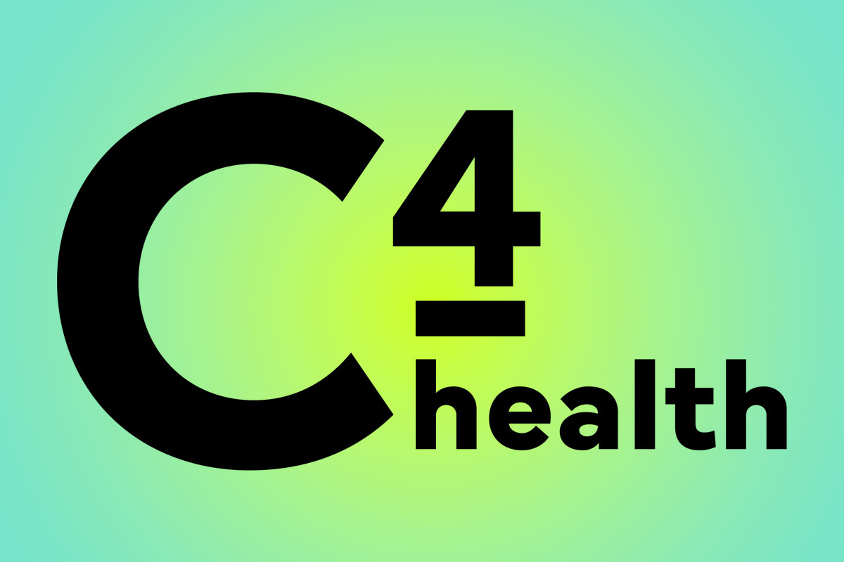 Logo og C4 health GmbH, on a colourful background.